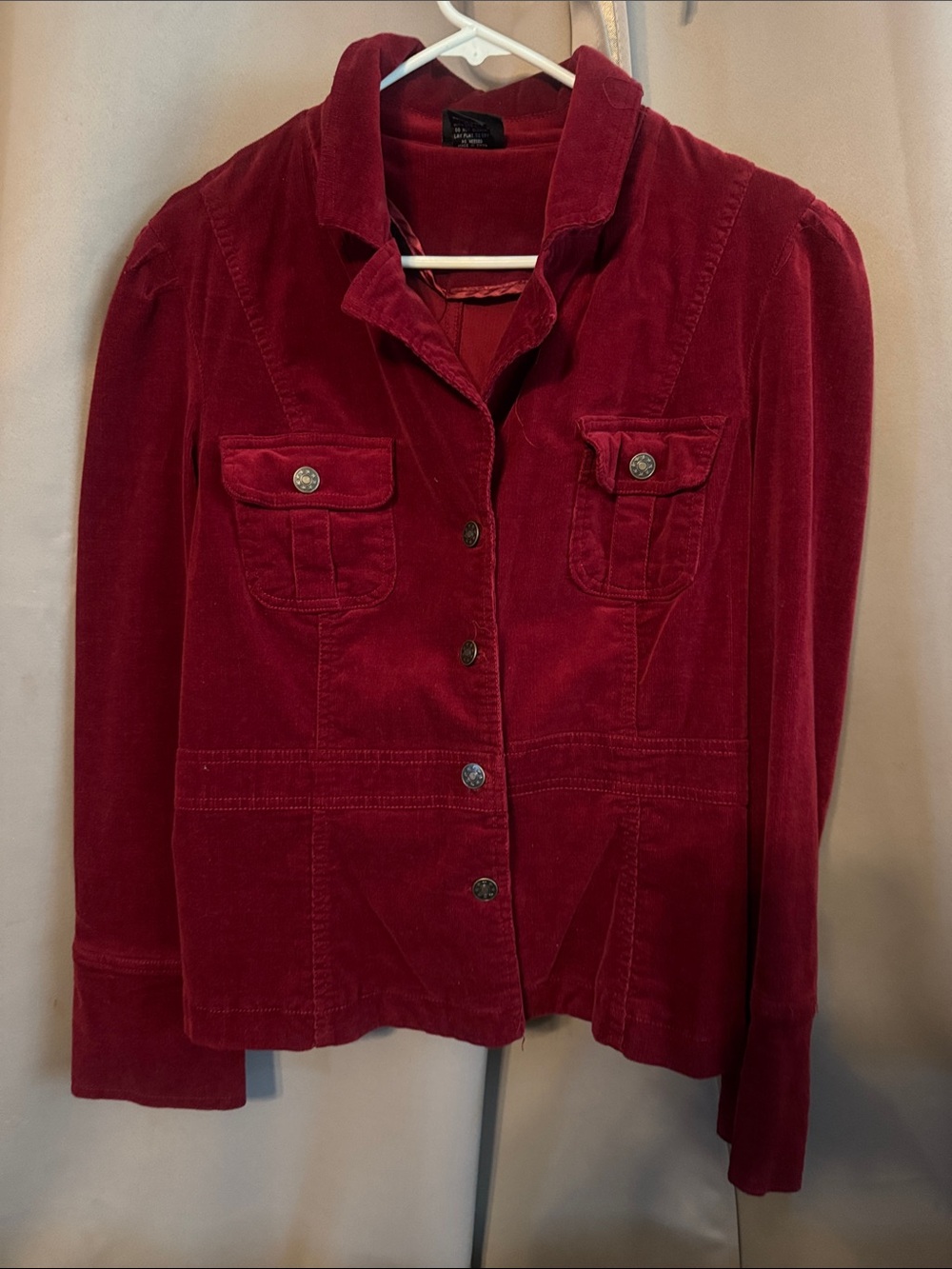 Women's Corduroy Button-Front Jacket in Deep Red